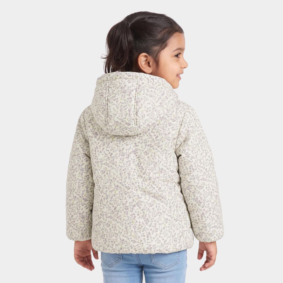 Girls Cream Hooded Puffer Jacket, Off White, large