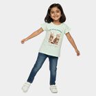 Girls' Mint Green Cotton Round Neck Graphic Print Ruffle Sleeve T-Shirt, Light Green, small