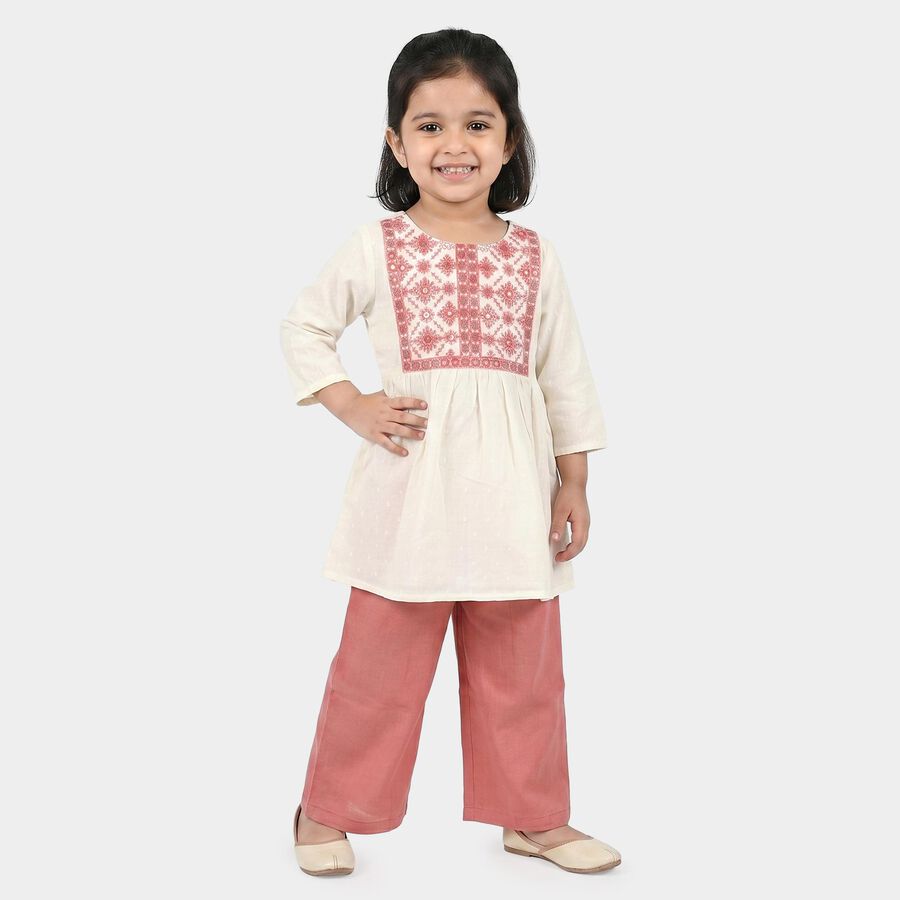 Girls Off White Round Neck Fusion Set Upper and Bottom Set, ऑफ व्हाइट, large