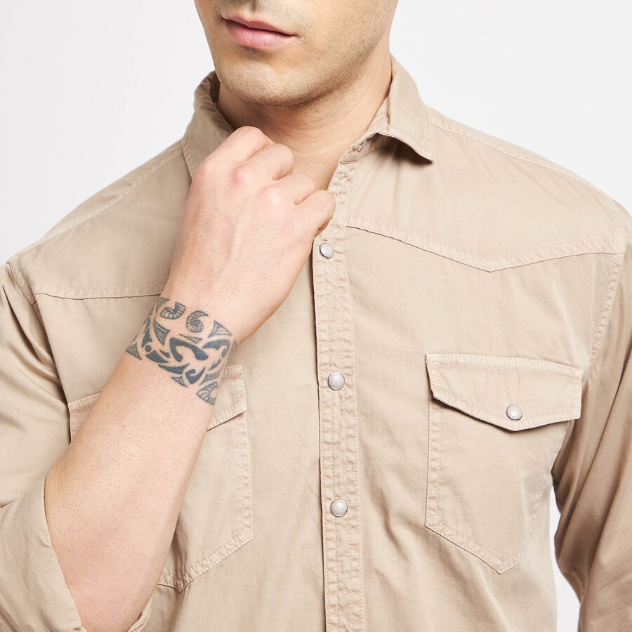 Cotton Solid Casual Shirt, Brown, large image number null