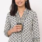 Women's Cream Notch Neck Floral Printed Kurti, Off White, small