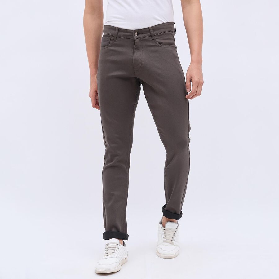 Men's Five Pocket Slim Fit Casual Trousers, Dark Green, large image number null