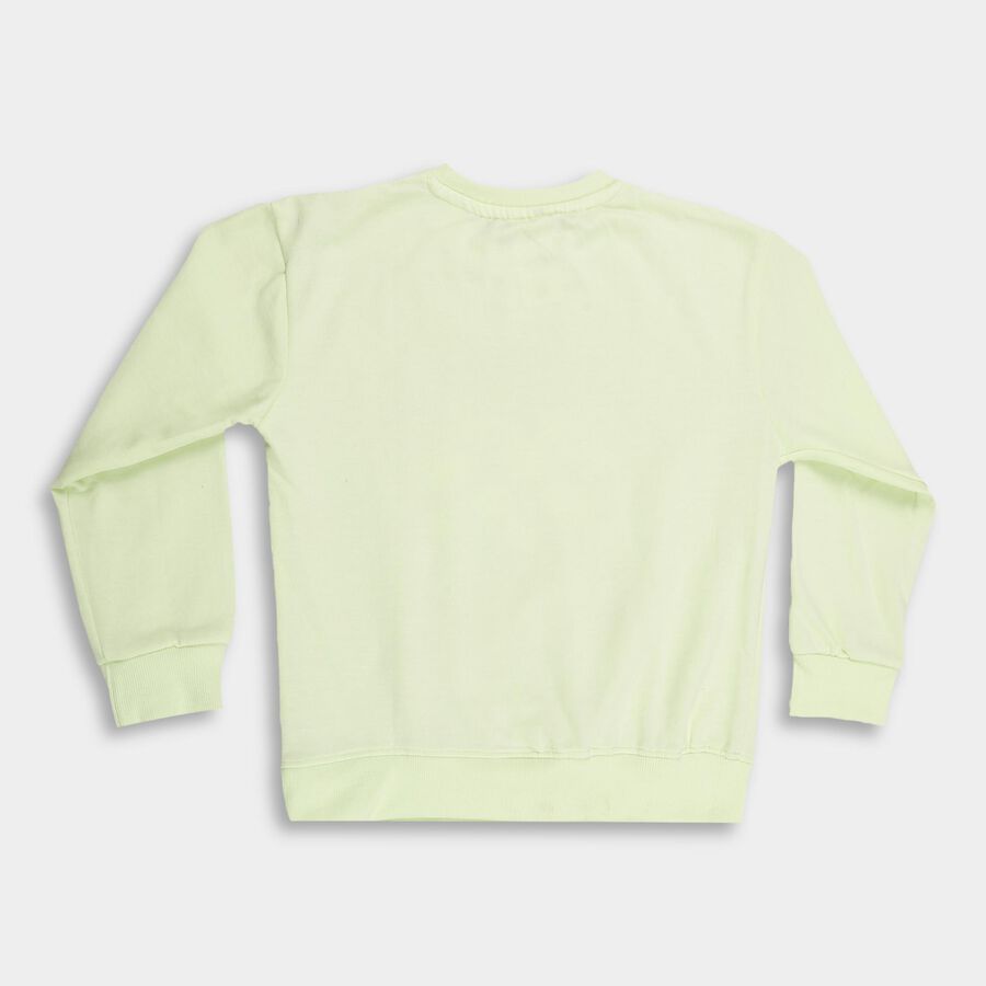 Girls Light Sage Green Crew Neck Casual Sweatshirt, Light Green, large image number null