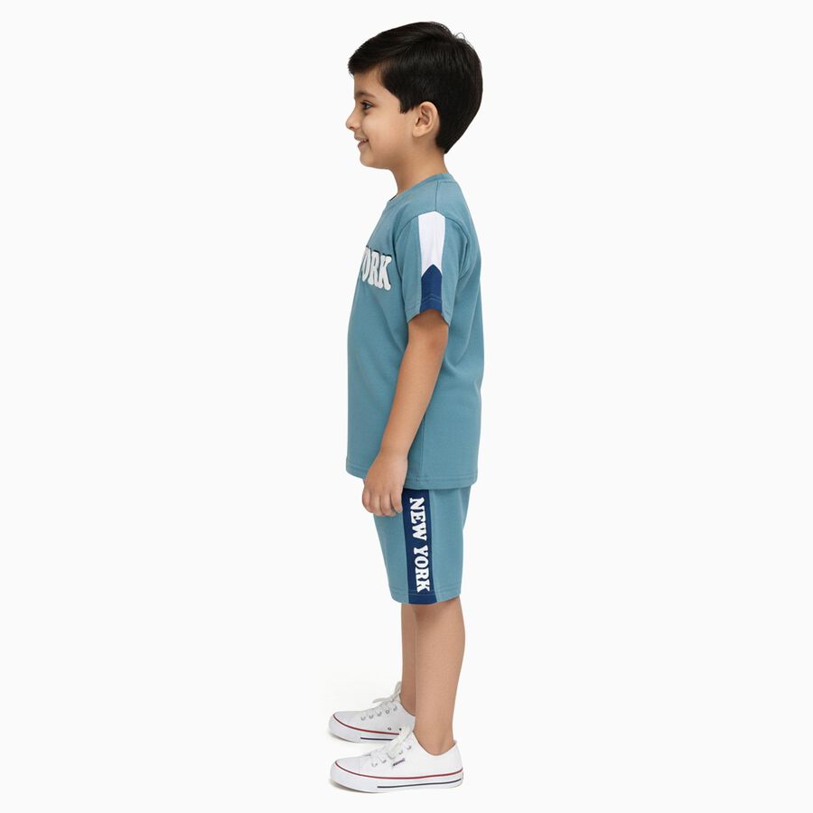 Boys' Light Blue Cotton Round Neck Printed Baba Suit, Light Blue, large image number null