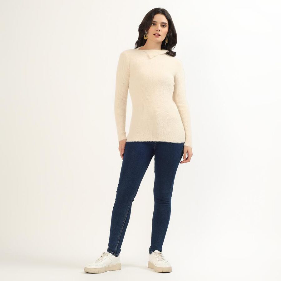 Women's Soft Beige High Neck Fitted Pullover, गहरा पीला, large image number null