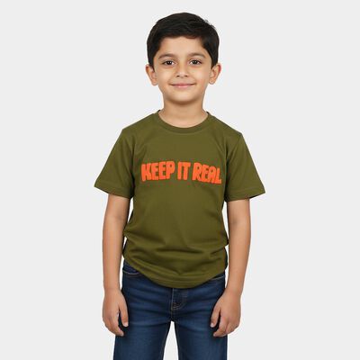 Boys Olive Green Round Neck Regular Boys T-Shirt