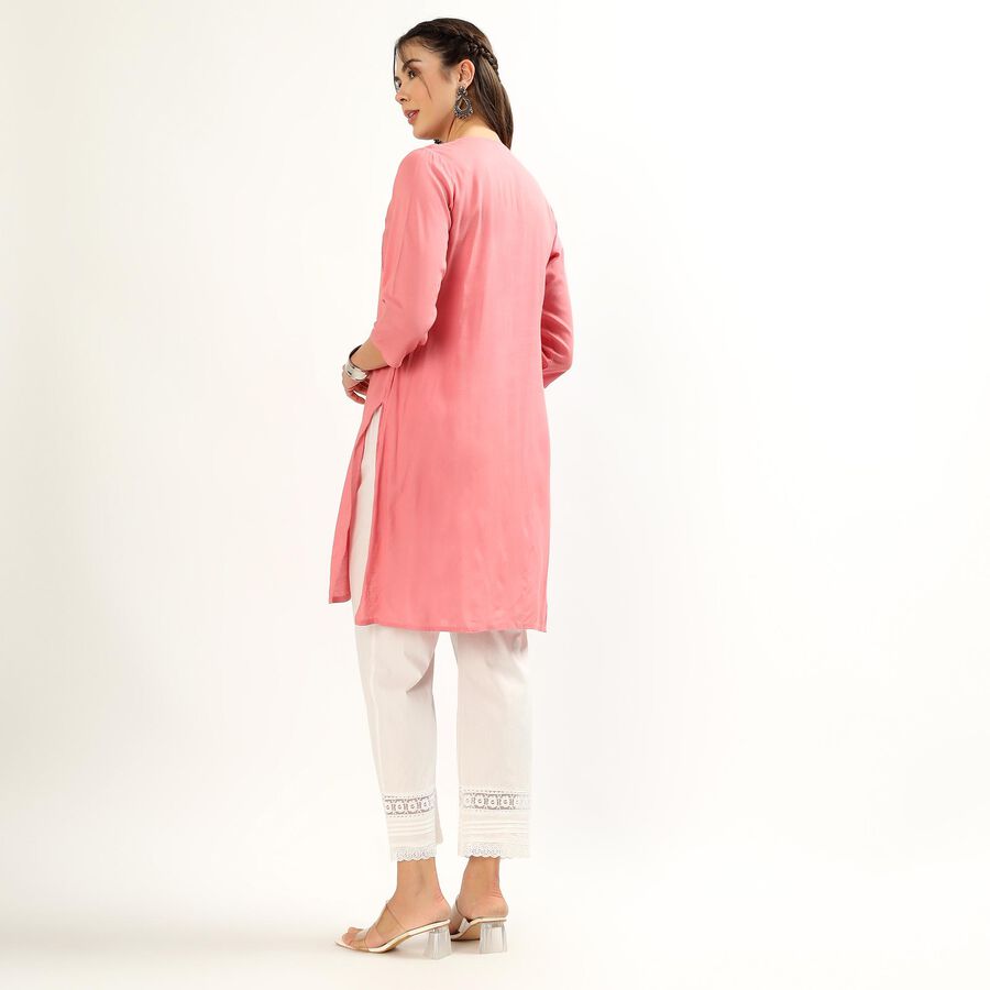 Women's Pink Notch Neck Printed Kurta, Pink, large