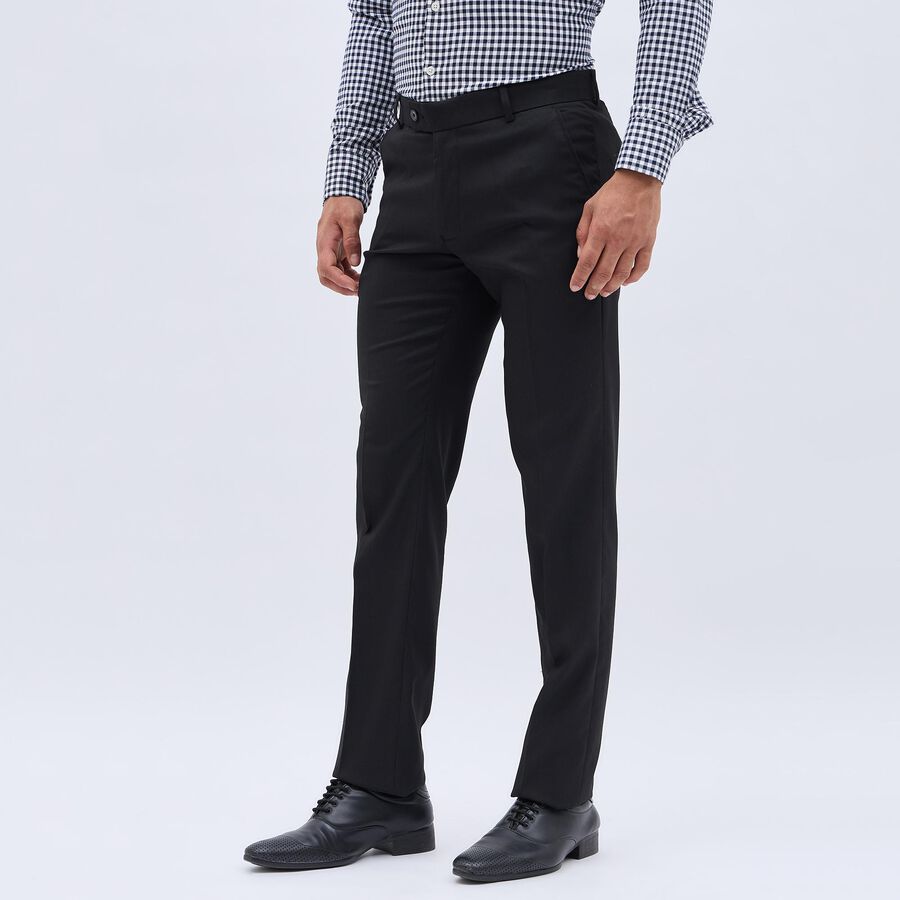Men's Fixed Waist Slim Fit Formal Trousers , काला, large image number null