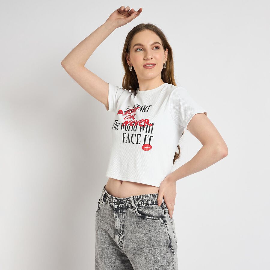 Ladies' Round Neck T-Shirt , सफ़ेद, large
