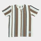 Boys Ecru Melange Round Neck Casual T-Shirt, Ecru Melange, small