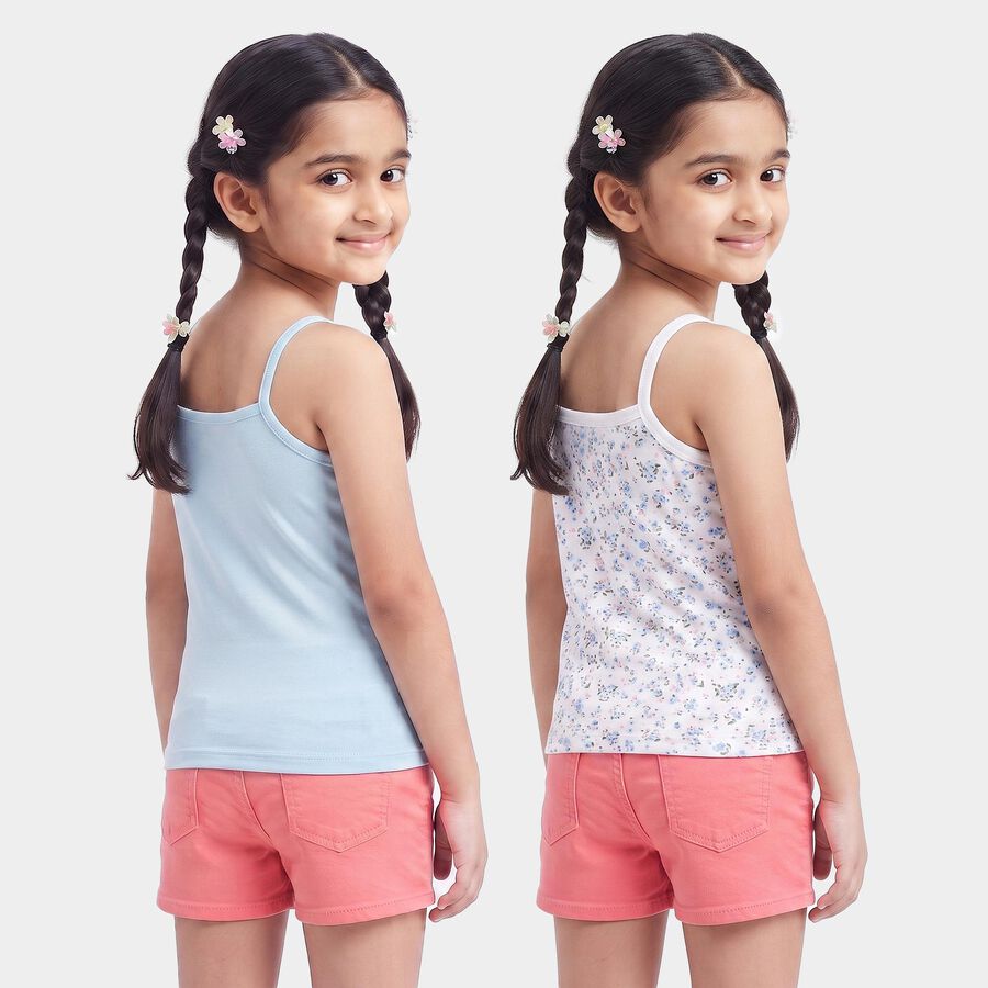 Girls' Light Blue Cotton Square Neck Sleeveless Vest, आइस ब्लू, large