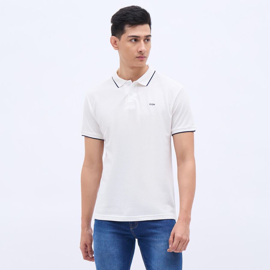 Men's Bright Eggshell White Polo Neck Polo Tee Shirt, White, large image number null