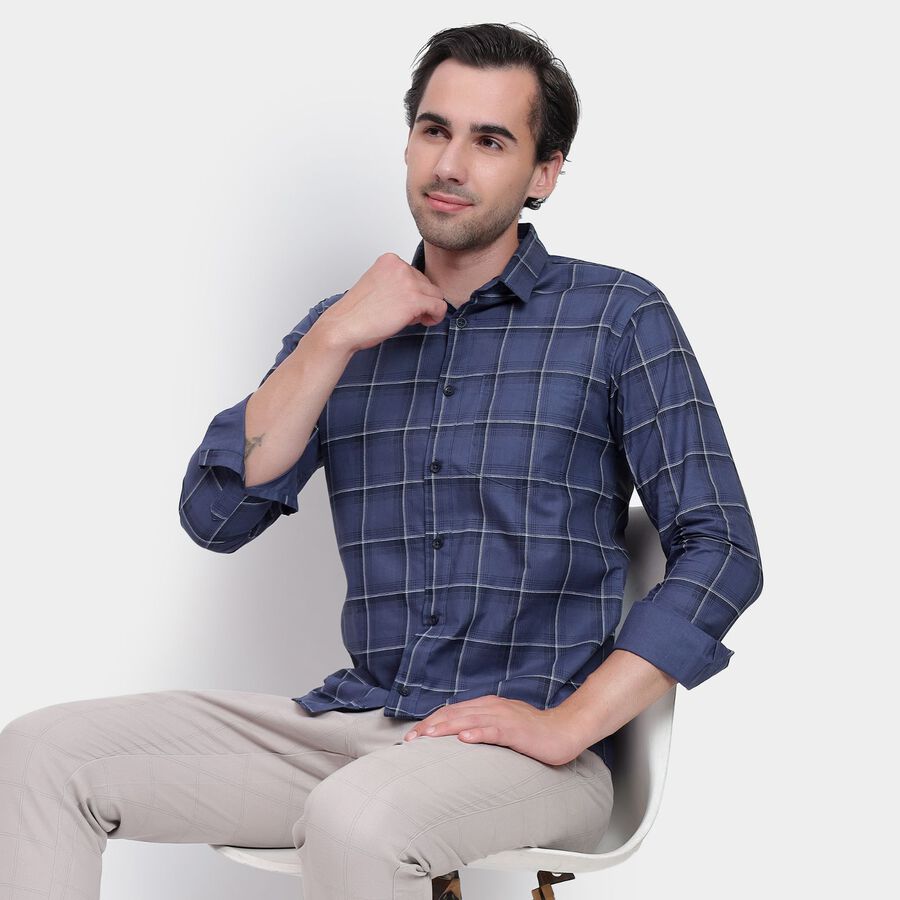 Men's 100% Cotton Casual Shirt, मध्यम नीला, large image number null