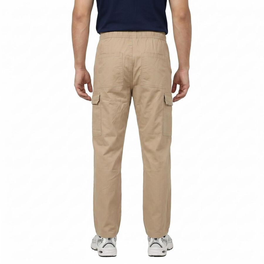 Men's Beige Slim Fit Cargo Casual Trousers, Beige, large