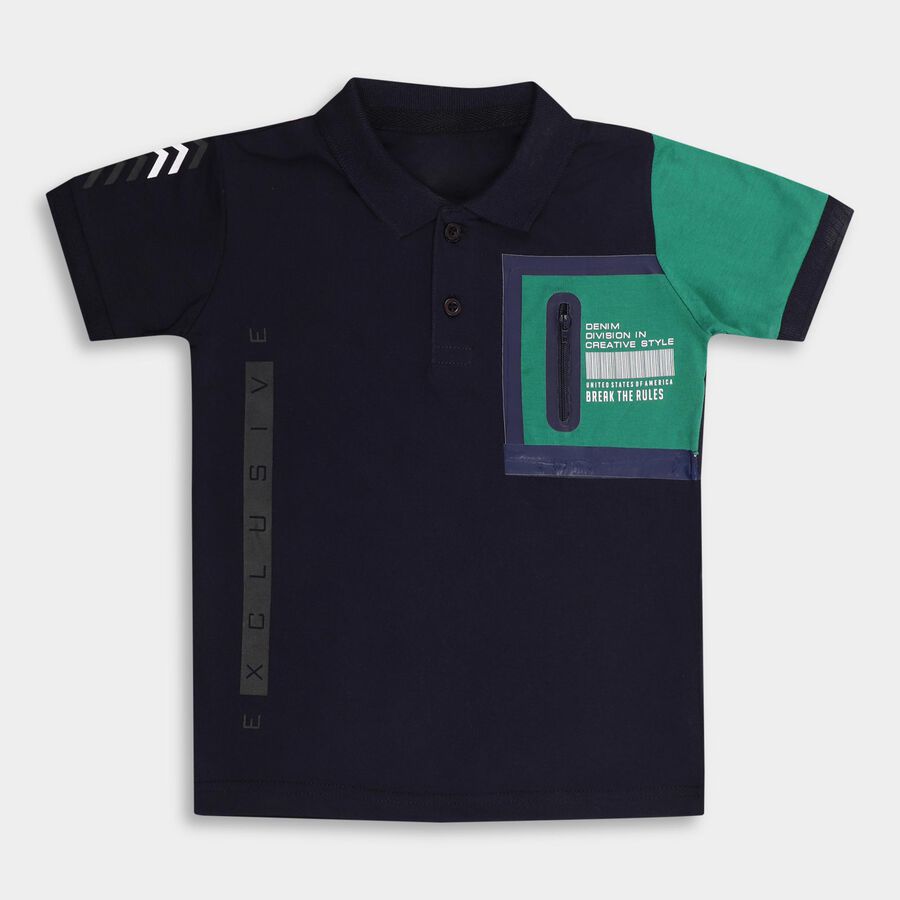 Boys' 100% Cotton Half Sleeves T-Shirt, नेवी ब्लू, large image number null