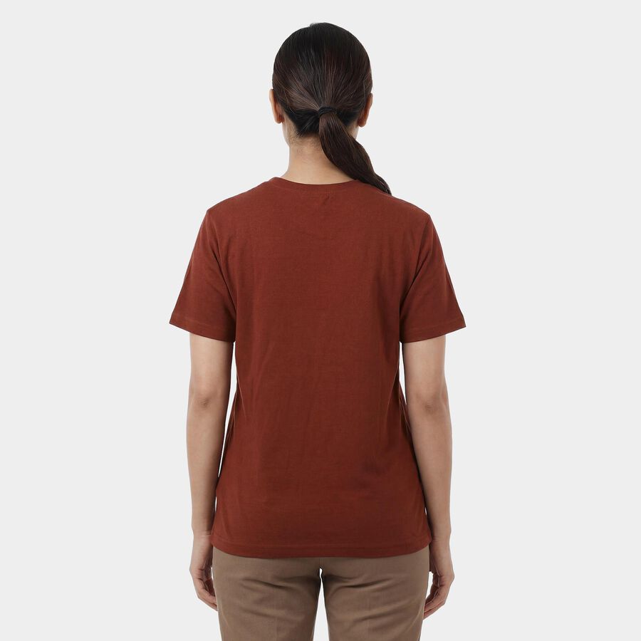 Women's Rust Round Neck Casual T-Shirt, Rust, large