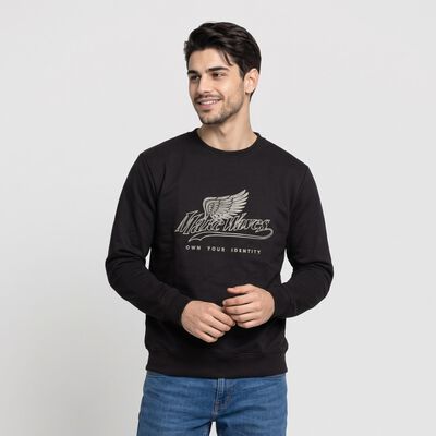 Men's Black Crew Neck Graphic Print Sweatshirt