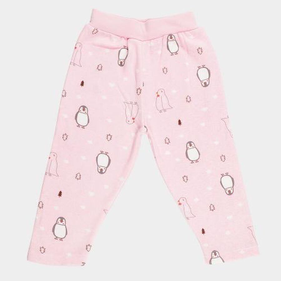 Infants Light Pink Penguin Printed Elastic Waist Pyjama, गुलाबी, large image number null