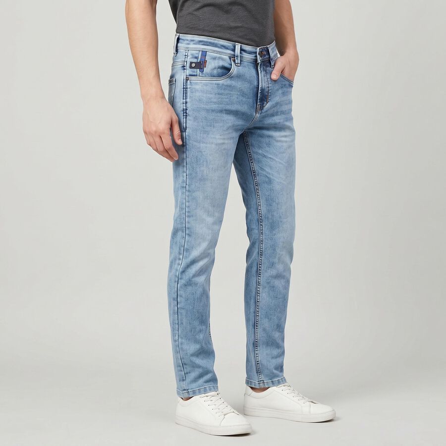 Men's Light Blue Slim Fit Washed Jeans, Light Blue, large