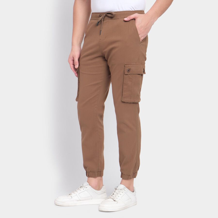 Men's Slim Fit Casual Trousers, भूरा, large image number null