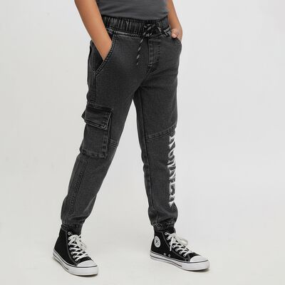 Boys' Charcoal Black Cargo Jogger Jeans