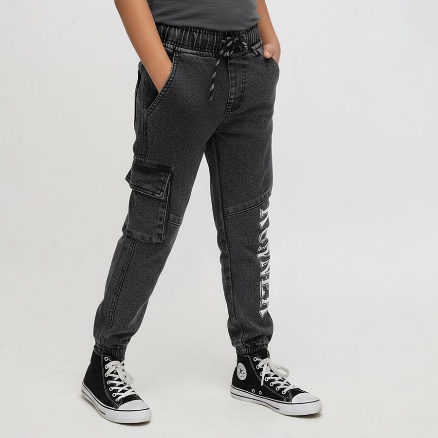 Boys' Charcoal Black Cargo Jogger Jeans, Dark Grey, large image number null
