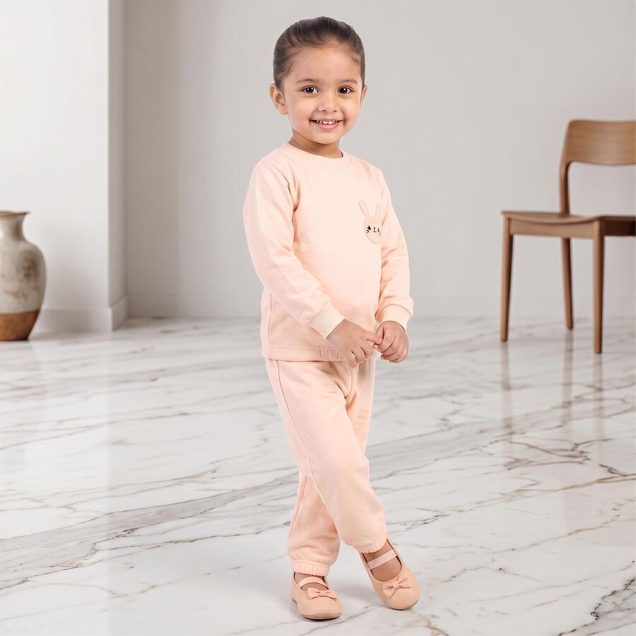 Girls Peach Round Neck Lounge Hipster Set, Peach, large