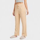 Women's Beige Straight Fit Solid Drawstring Pyjama, Beige, small