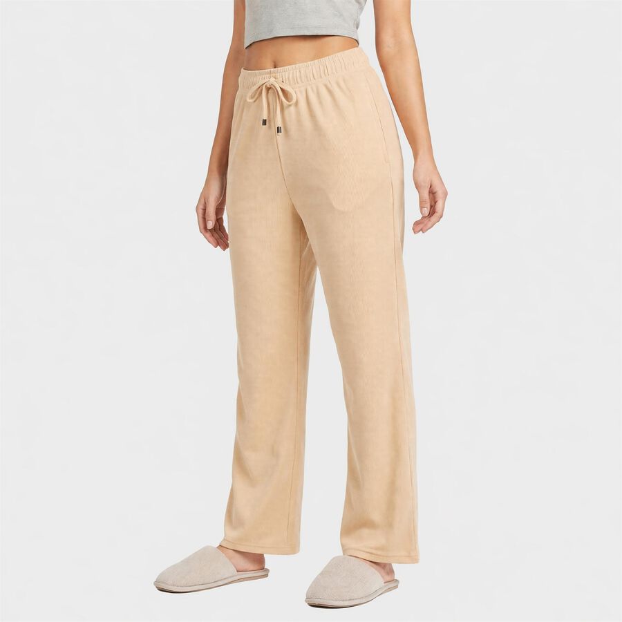 Women's Beige Straight Fit Solid Drawstring Pyjama, Beige, large