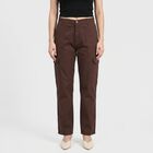 Women Brown Straight Fit Cargo Trousers, Brown, small