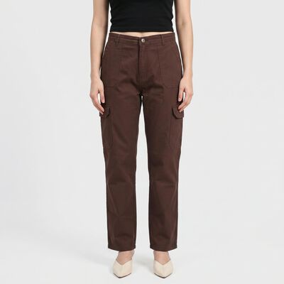 Women Brown Straight Fit Cargo Trousers
