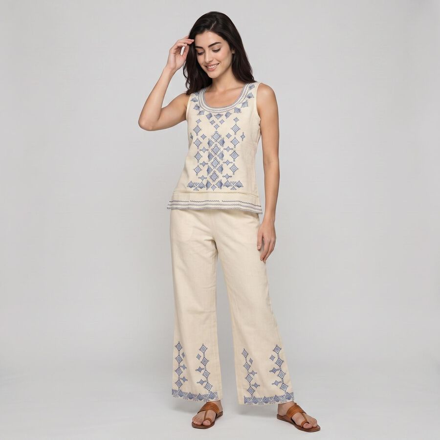 Women's Off White Embroidered Co-ord Set, ऑफ व्हाइट, large