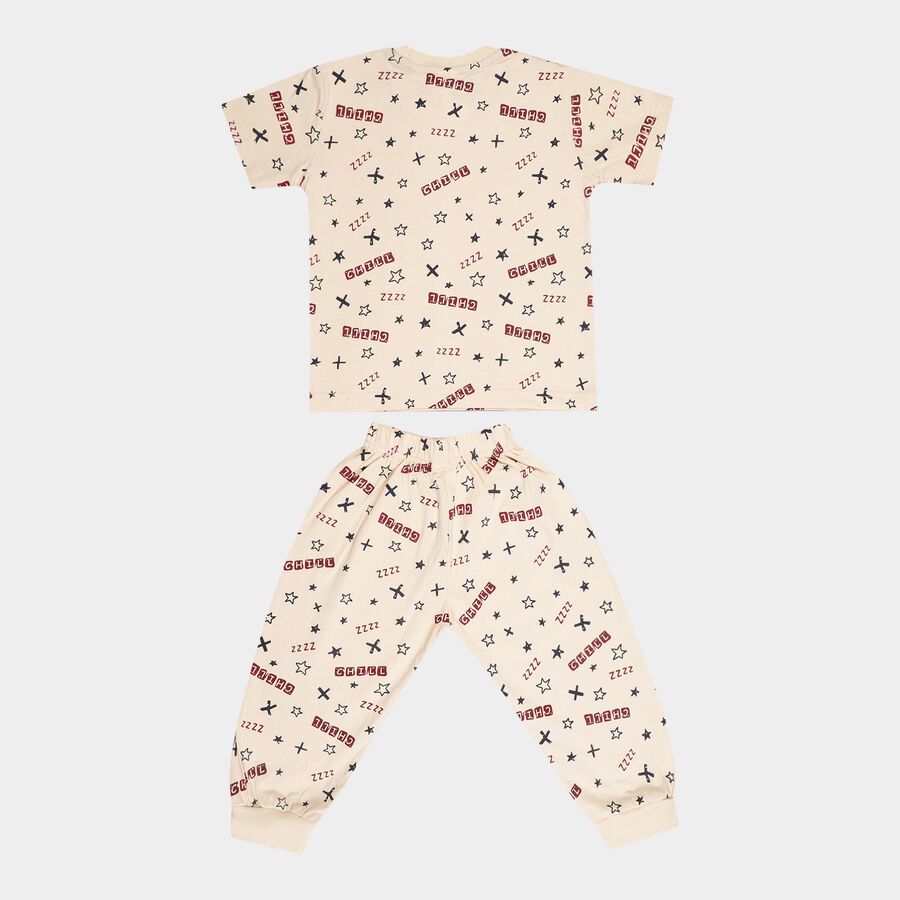 Boys Cotton Night Suit, Beige, large image number null