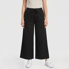 Women's Black Wide Leg Drawstring Track Pants, Black, small