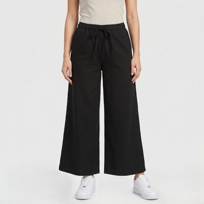Women's Black Wide Leg Drawstring Track Pants