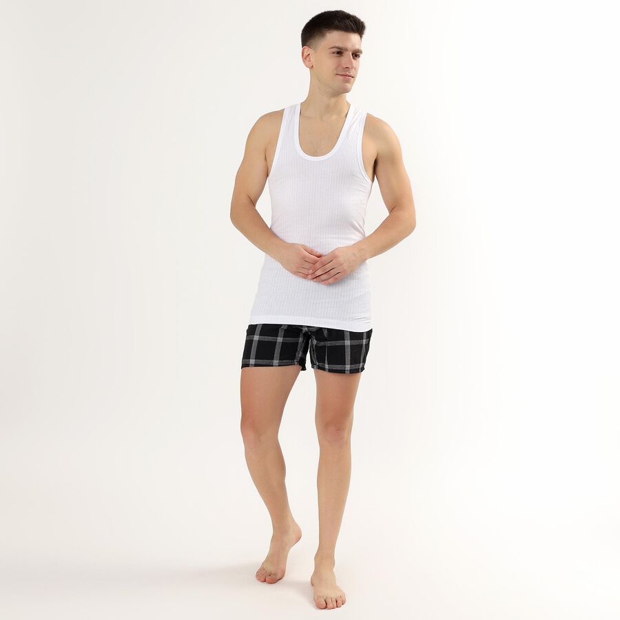 Men's Bright White Cotton Deep Neck Sleeveless Vest, White, large image number null