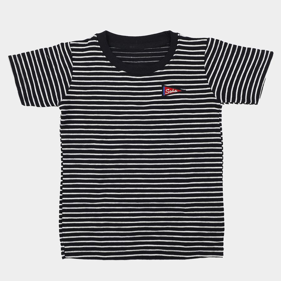 Boys Navy Blue Round Neck Casual Boys T-Shirt, Navy Blue, large