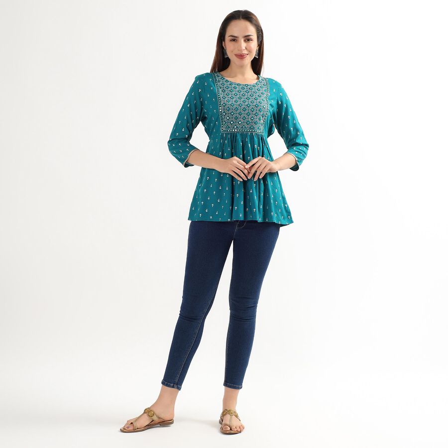 Ladies' Kurti , मध्यम नीला, large