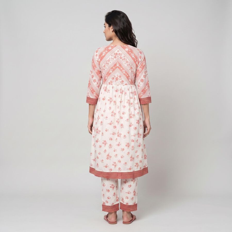 Women's Pink V-Neck Floral Printed Kurta, Light Pink, large