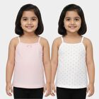 Girls' Pink and White Cotton Square Neck Sleeveless Vest, हल्का गुलाबी, small
