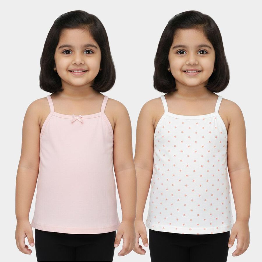 Girls' Pink and White Cotton Square Neck Sleeveless Vest, हल्का गुलाबी, large