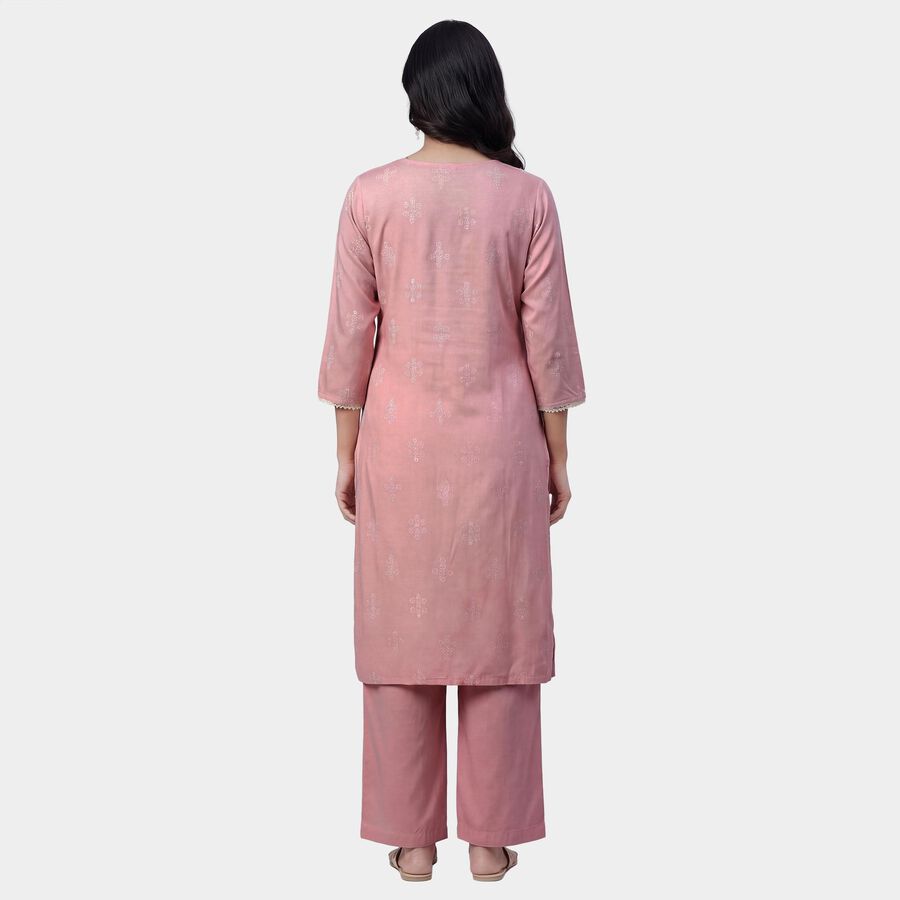 Women's Pink Notch Neck Printed Straight Kurta, Light Pink, large
