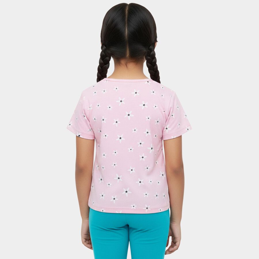 Girls' Pink Cotton Round Neck Casual T-Shirt, हल्का गुलाबी, large