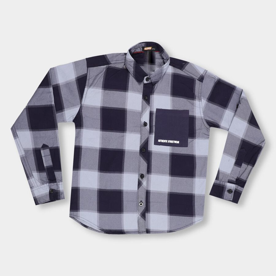 Boys' Deep Midnight Navy Blue Cotton Classic Casual Shirt, Navy Blue, large image number null