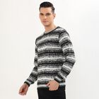 Men's Black and White Crew Neck Casual Pullover, काला, small image number null