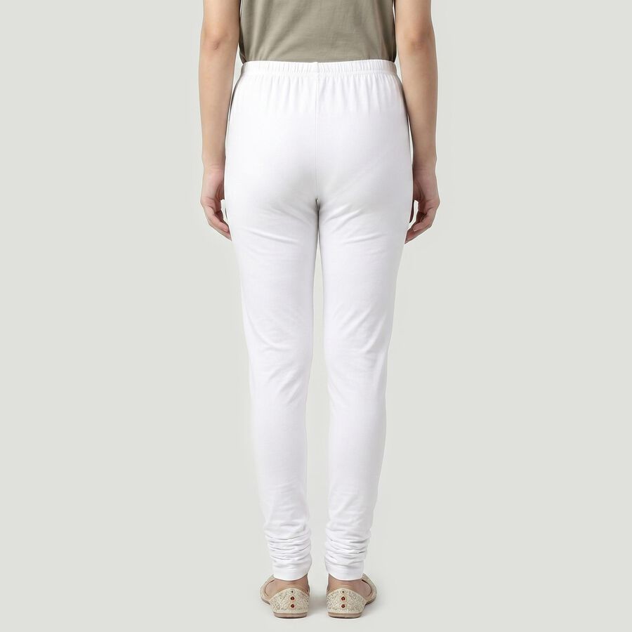 Women's White Cotton Blend Elastic Waist Churidar, सफ़ेद, large