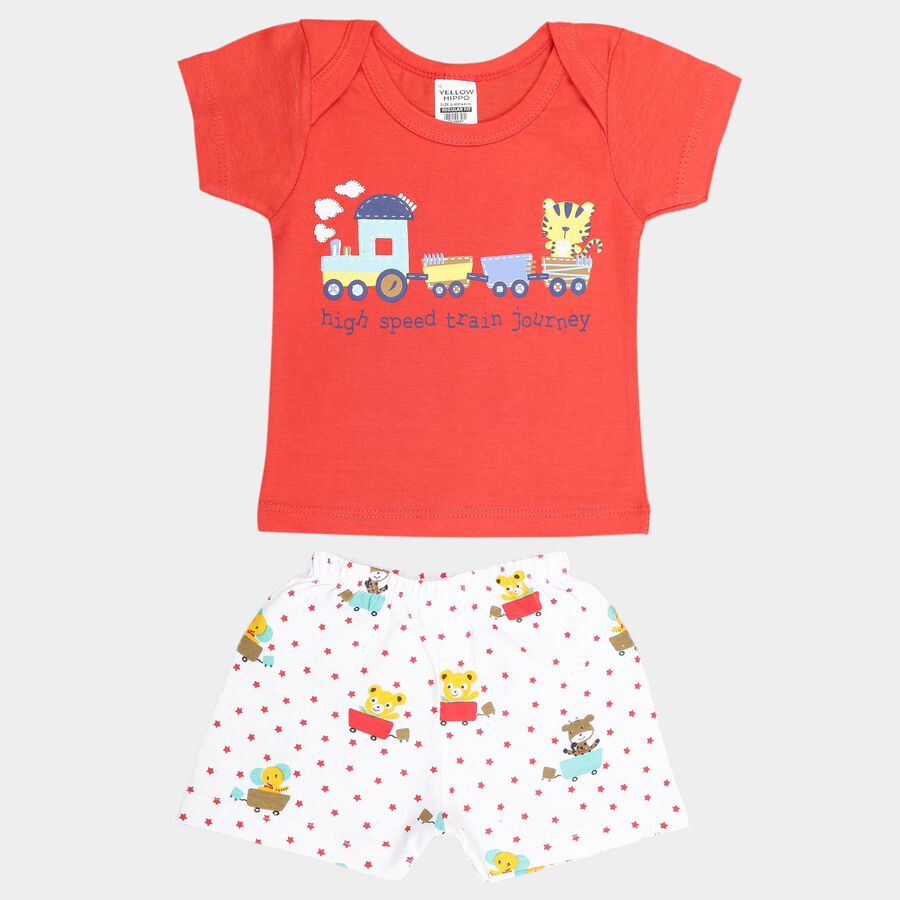 Infants Cotton Boat Neck Baba Suit, Red, large image number null