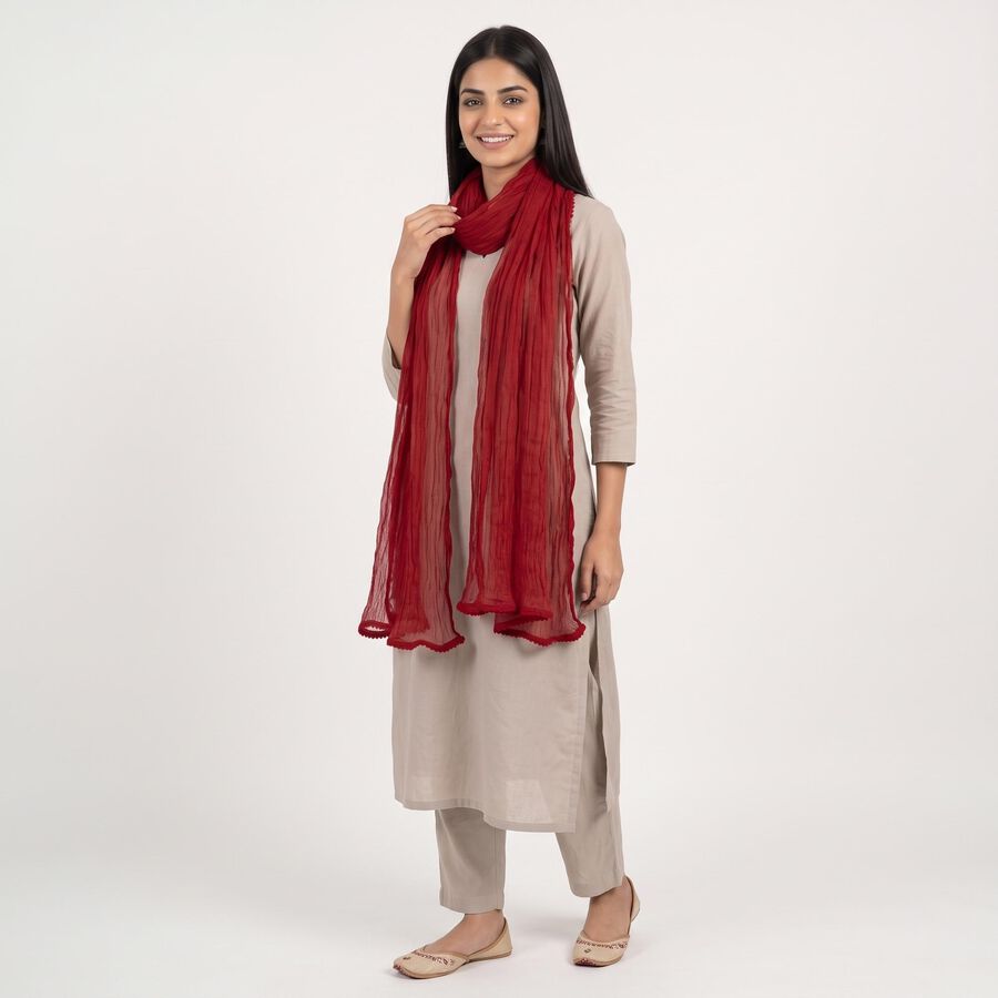 Women's Maroon Solid Dupatta, मरून, large