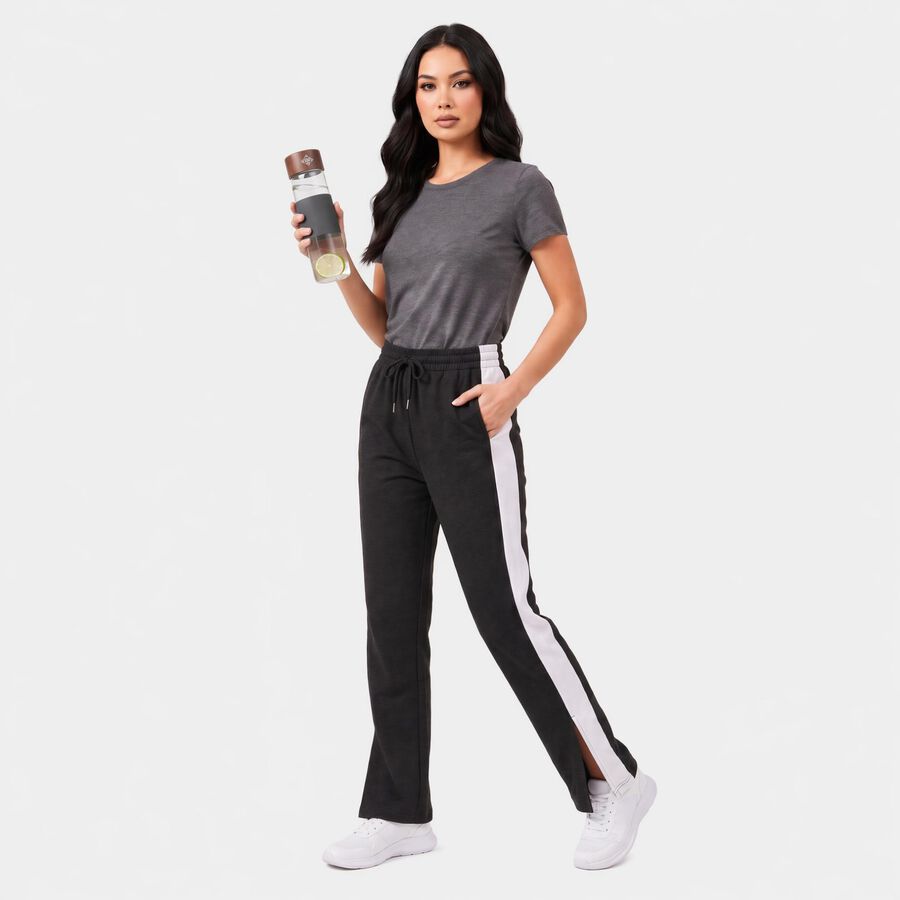 Women's Charcoal Straight Fit Side-Striped Track Pants, Charcoal, large