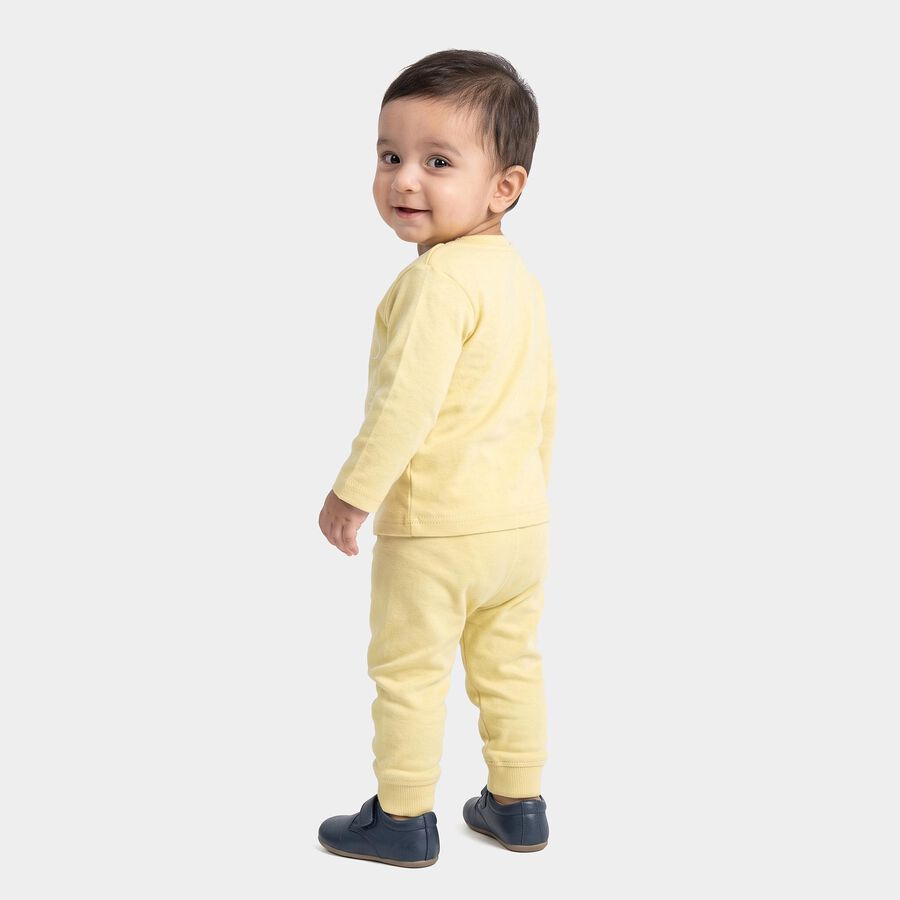 Infants' Yellow Round Neck Graphic Print Baba Suit, Yellow, large
